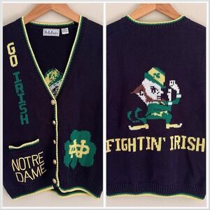 Vintage BellePoint Notre Dame Sweater Vest Knit Fighting‎ Irish Leprechaun 90s